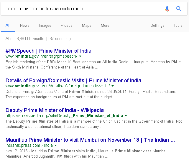 Unimportant search words